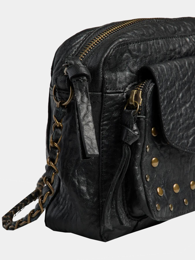 Sac bandoulière en cuir jadja noir femme - Pieces