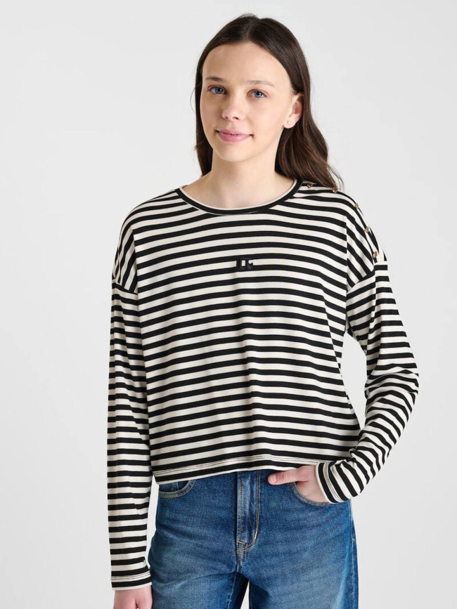 T-shirt manches longues rayé kinagi noir fille - Le Temps Des Cerises