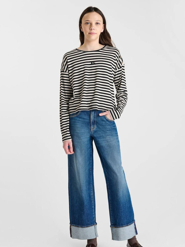 T-shirt manches longues rayé kinagi noir fille - Le Temps Des Cerises