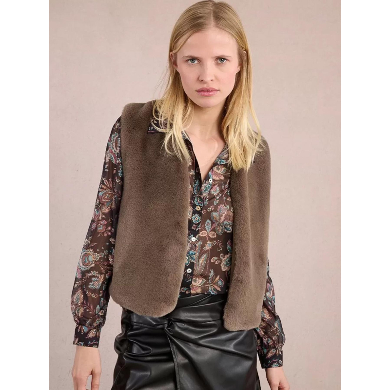 Veste sans manche fausse fourrure marron femme - Molly Bracken