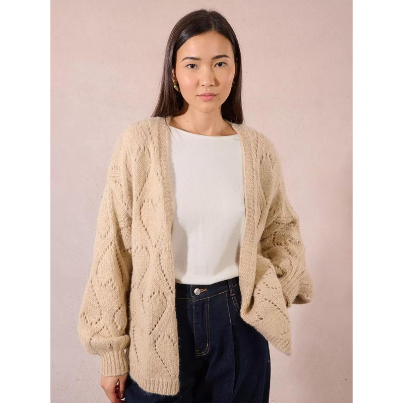Gilet cardigan ajouré beige femme - Molly Bracken