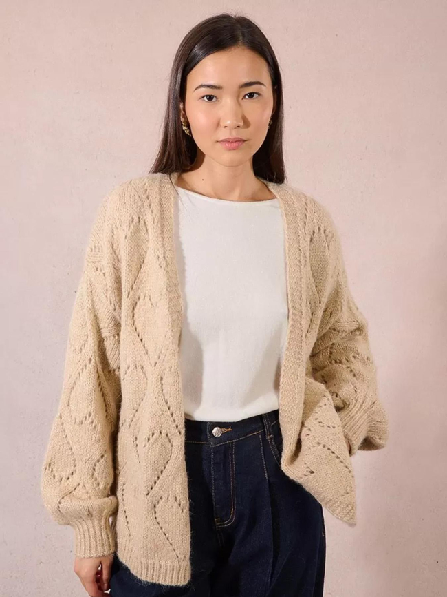 Gilet cardigan ajouré beige femme - Molly Bracken