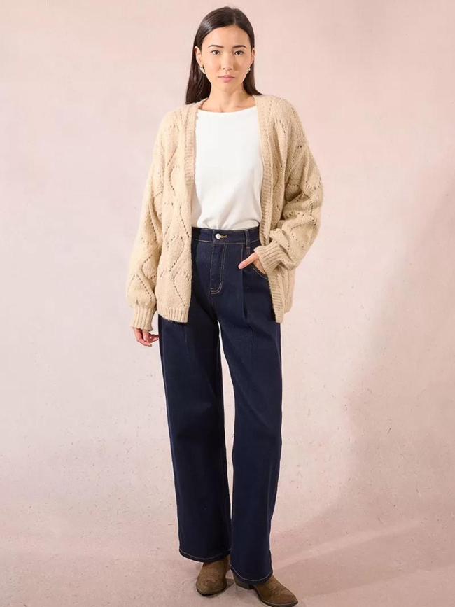 Gilet cardigan ajouré beige femme - Molly Bracken