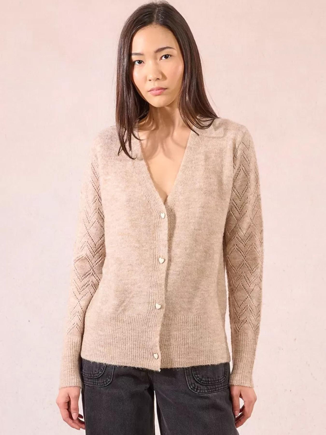 Gilet cardigan boutons cœur beige femme - Molly Bracken