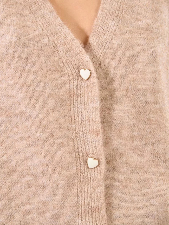 Gilet cardigan boutons cœur beige femme - Molly Bracken