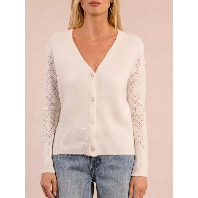 Gilet cardigan boutons cœur blanc femme - Molly Bracken