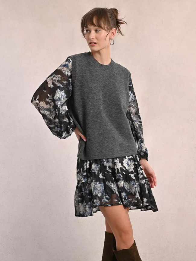 Pull sans manche dos ouvert gris femme - Molly Bracken