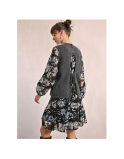 Pull sans manche dos ouvert gris femme - Molly Bracken