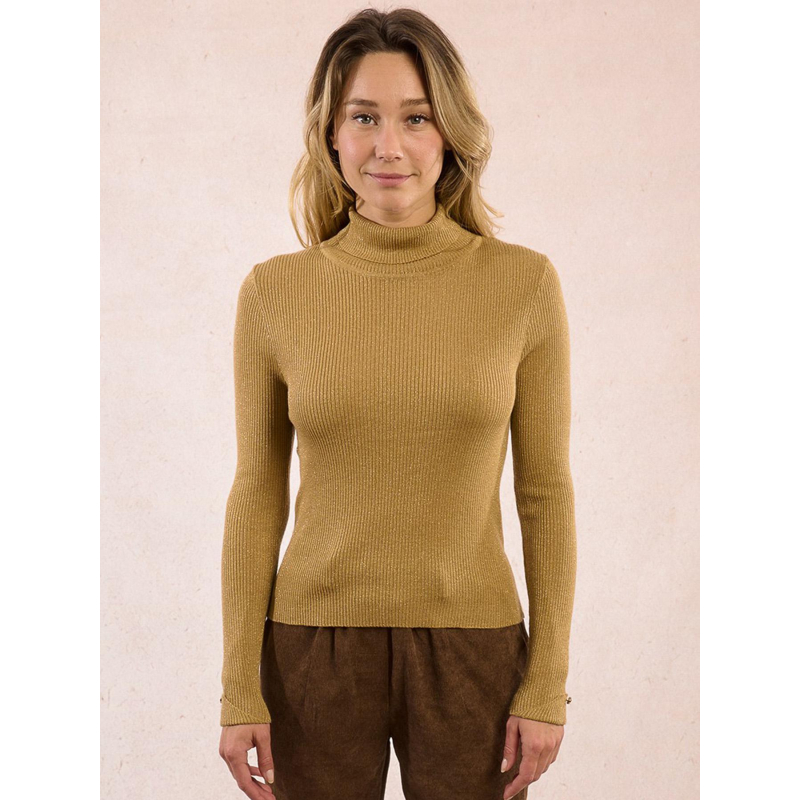 Pull fin col roulé côtelé golden marron femme - Molly Bracken