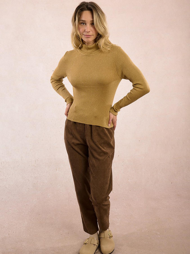 Pull fin col roulé côtelé golden marron femme - Molly Bracken