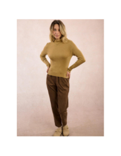 Pull fin col roulé côtelé golden marron femme - Molly Bracken