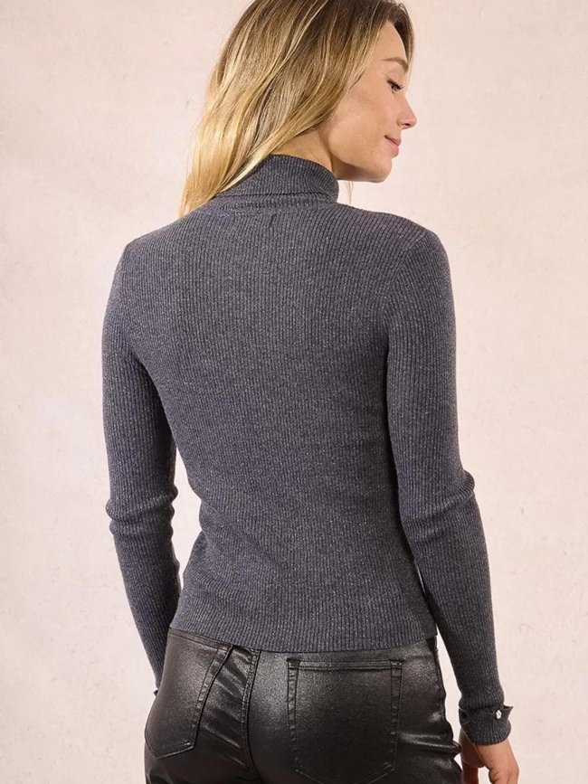 Pull fin col roulé côtelé dark gris femme - Molly Bracken