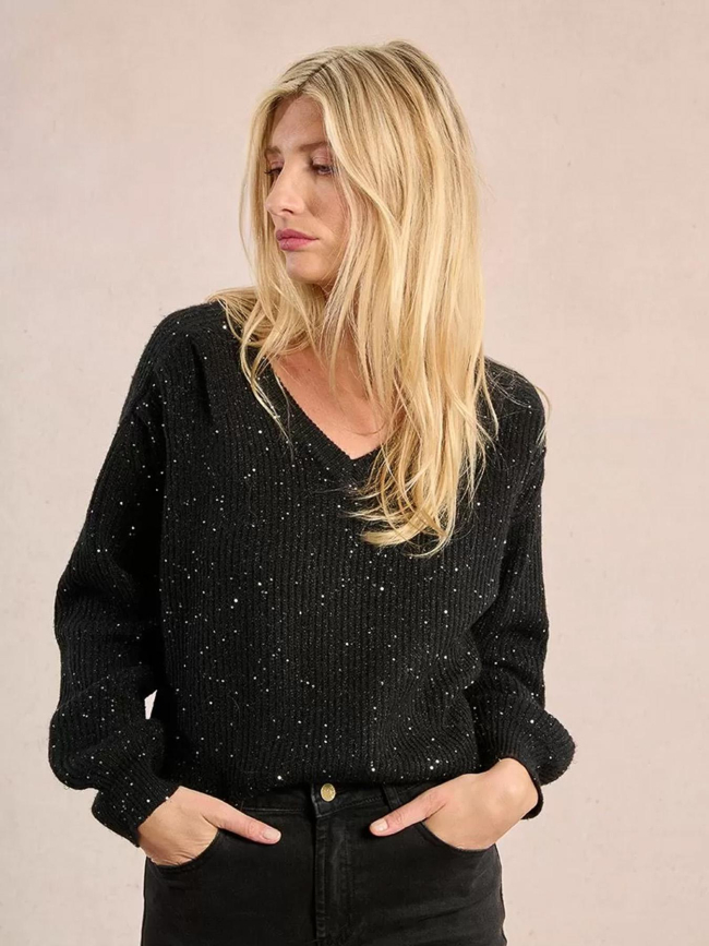 Pull à sequins brillant col v noir femme - Molly Bracken