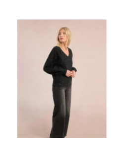 Pull à sequins brillant col v noir femme - Molly Bracken
