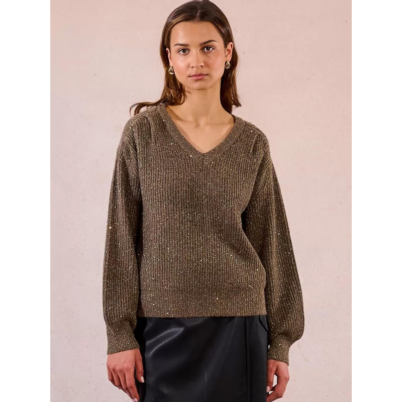 Pull à sequins brillant col v kaki femme - Molly Bracken