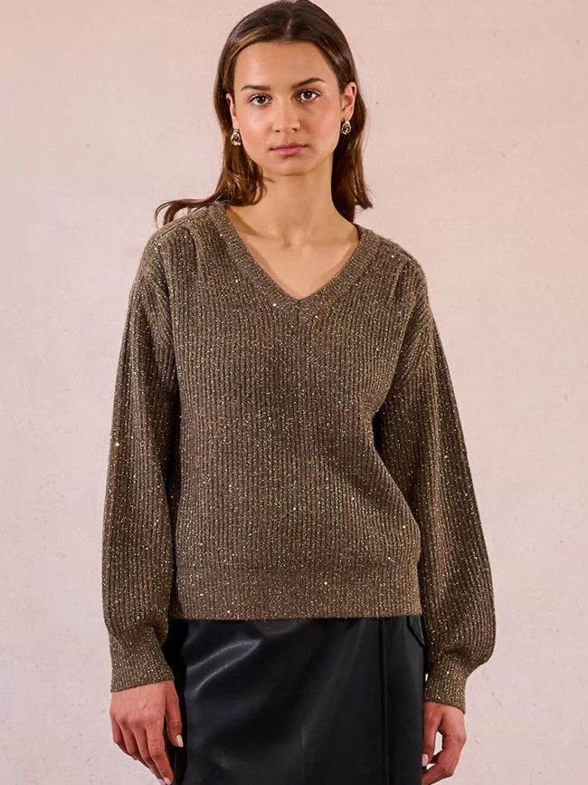 Pull à sequins brillant col v kaki femme - Molly Bracken