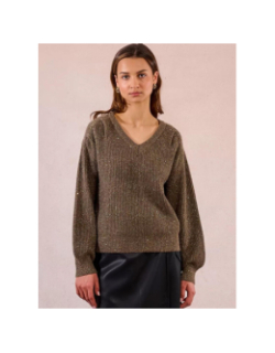 Pull à sequins brillant col v kaki femme - Molly Bracken