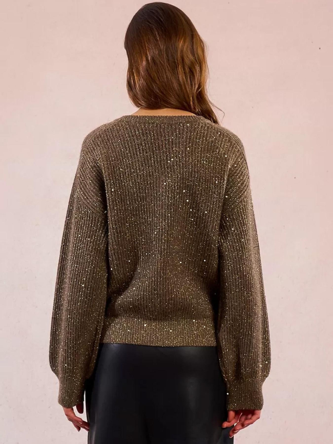 Pull à sequins brillant col v kaki femme - Molly Bracken