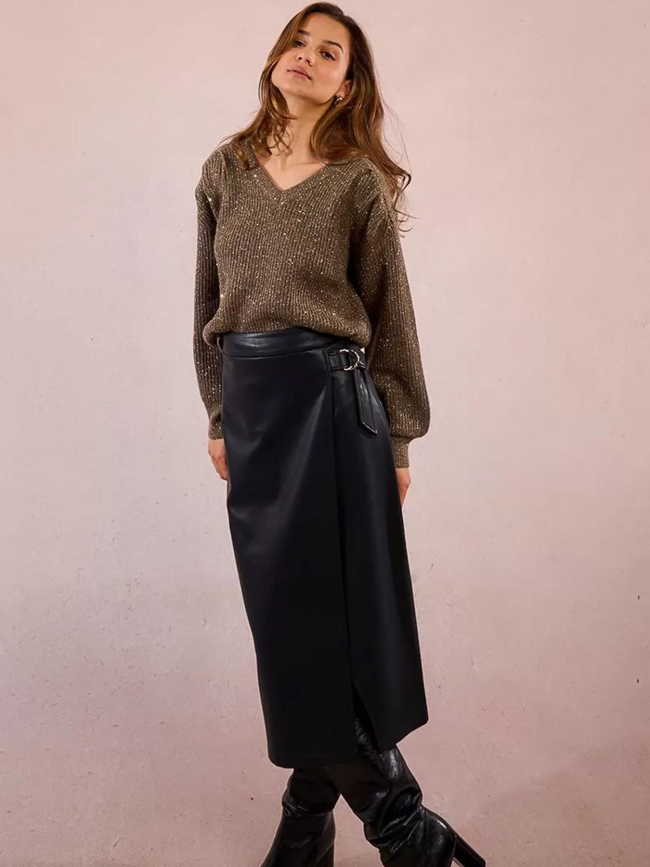 Pull à sequins brillant col v kaki femme - Molly Bracken