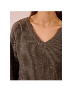 Pull à sequins brillant col v kaki femme - Molly Bracken