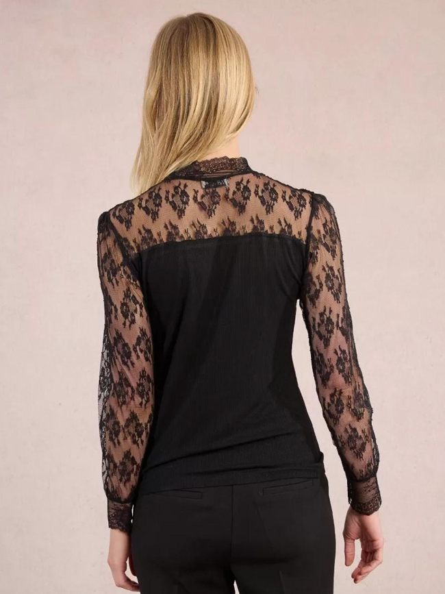 Top manches longues dentelle côtelé noir femme - Molly Braken