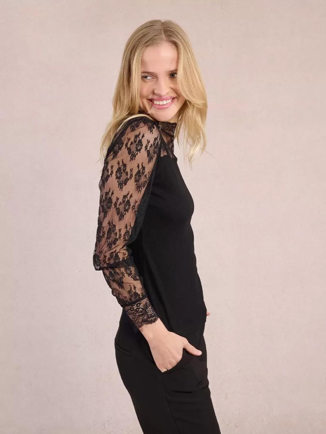 Top manches longues dentelle côtelé noir femme - Molly Braken