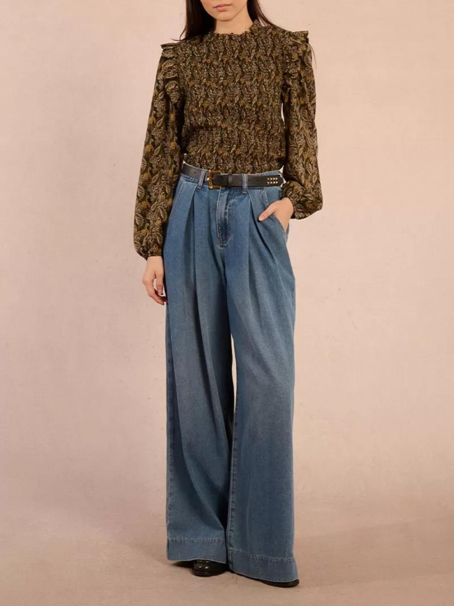 Jean large avec ceinture denim bleu femme - Molly Bracken