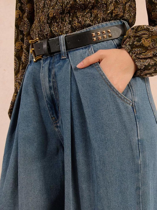 Jean large avec ceinture denim bleu femme - Molly Bracken
