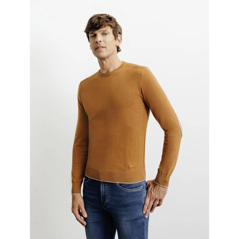 Pull col rond brad camel marron homme - Izac