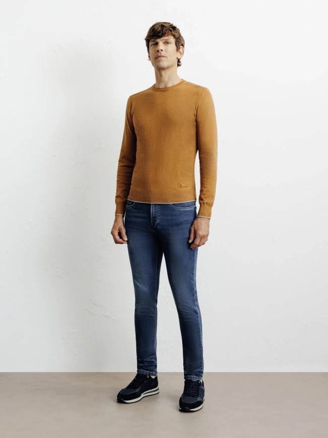 Pull col rond brad camel marron homme - Izac