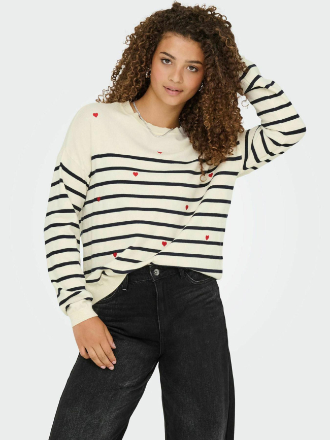 Pull rayé cœur tiba blanc femme - Only