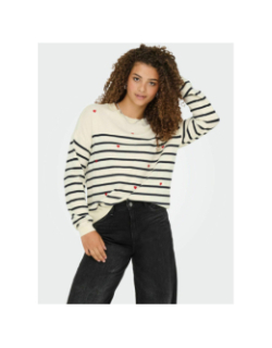 Pull rayé cœur tiba blanc femme - Only