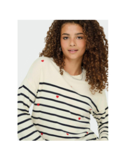 Pull rayé cœur tiba blanc femme - Only