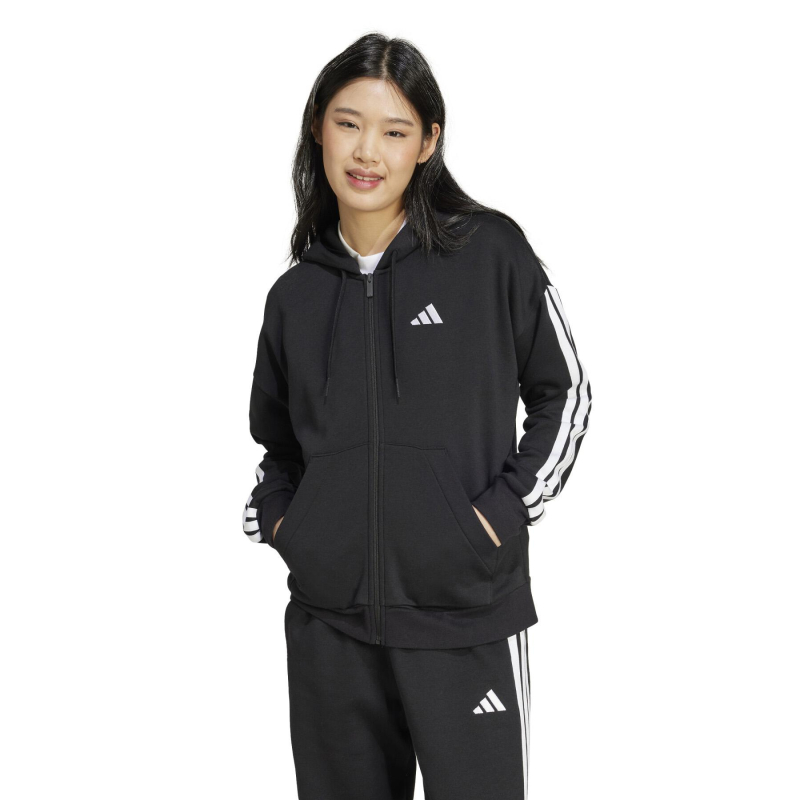 Sweat zippé à capuche 3s fleece noir femme - Adidas