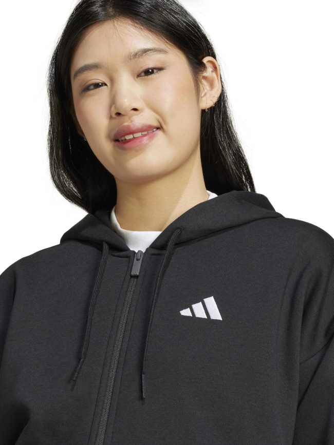Sweat zippé à capuche 3s fleece noir femme - Adidas