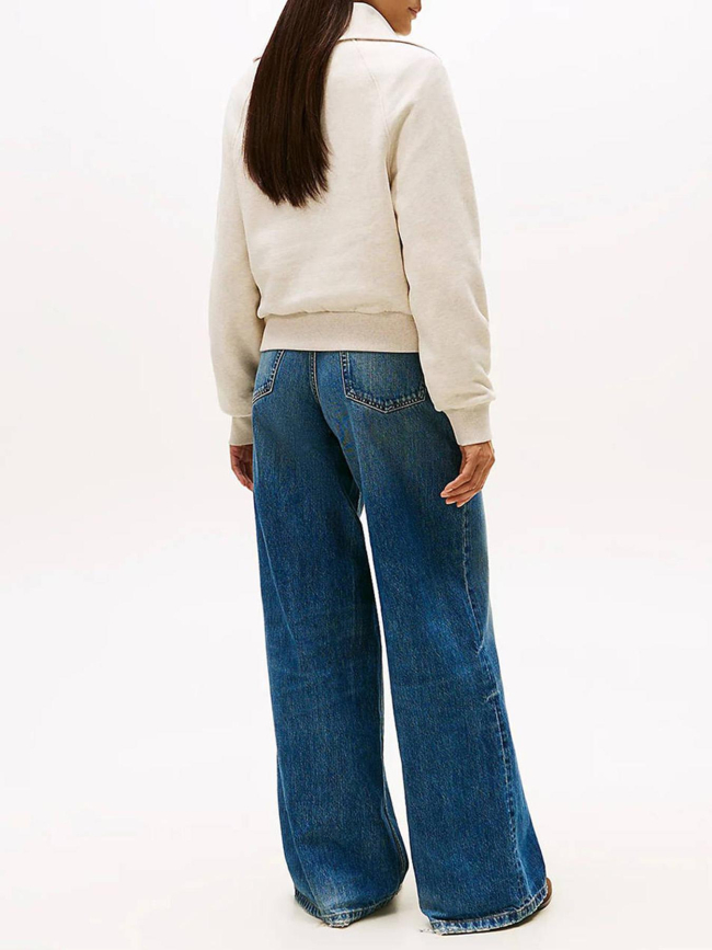 Sweat col zippé script chiné beige femme - Tommy Hilfiger