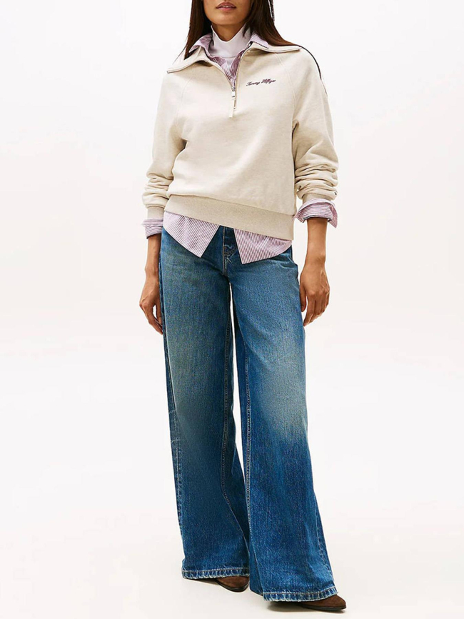 Sweat col zippé script chiné beige femme - Tommy Hilfiger