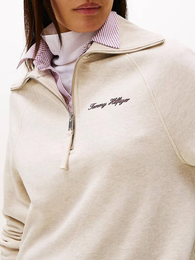 Sweat col zippé script chiné beige femme - Tommy Hilfiger