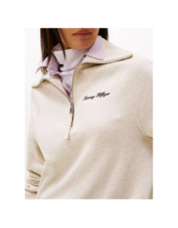 Sweat col zippé script chiné beige femme - Tommy Hilfiger