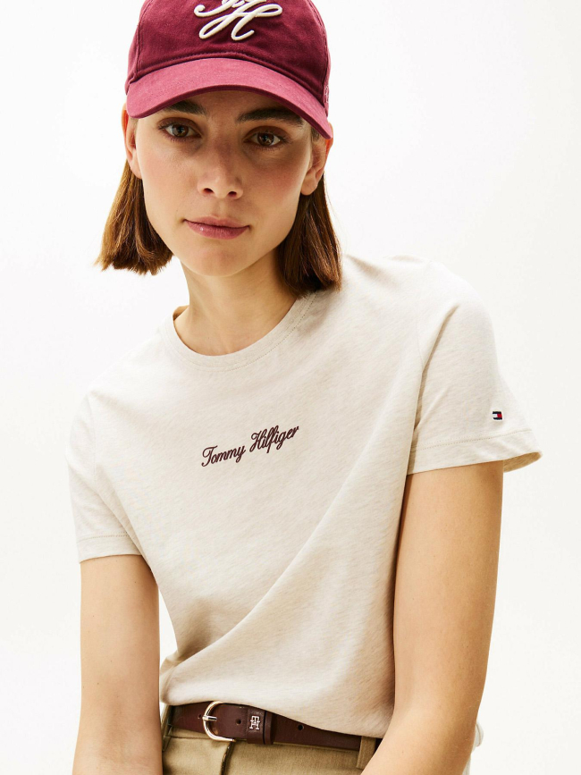 T-shirt script regular chiné beige femme - Tommy Hilfiger