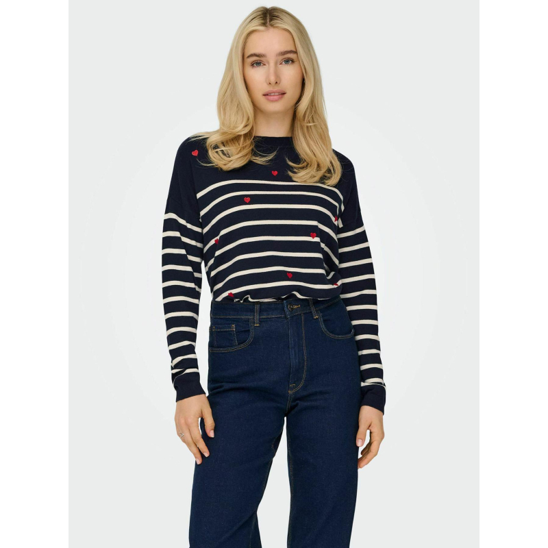 Pull rayé cœur tiba bleu marine femme - Only