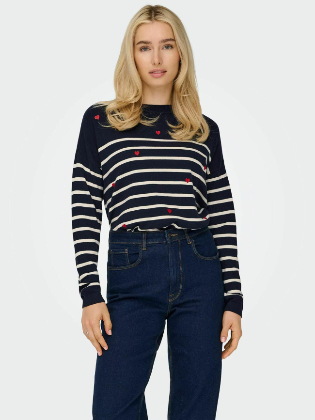 Pull rayé cœur tiba bleu marine femme - Only