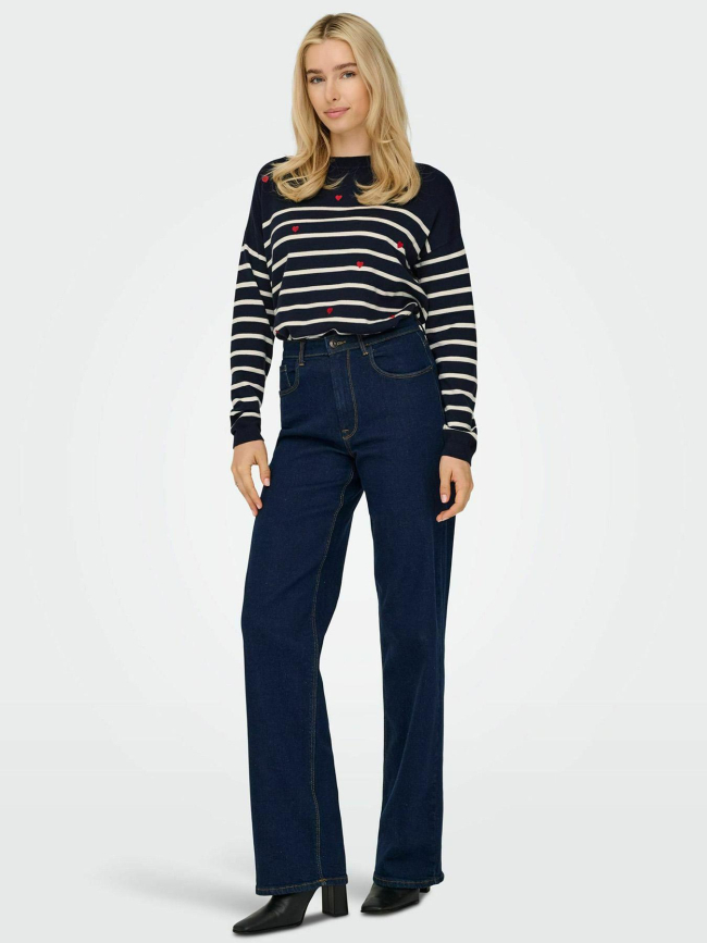 Pull rayé cœur tiba bleu marine femme - Only
