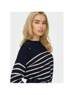 Pull rayé cœur tiba bleu marine femme - Only