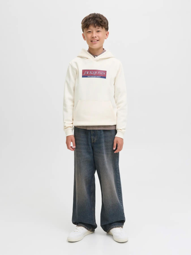 Sweat à capuche jorinwood blanc crème garçon - Jack & Jones