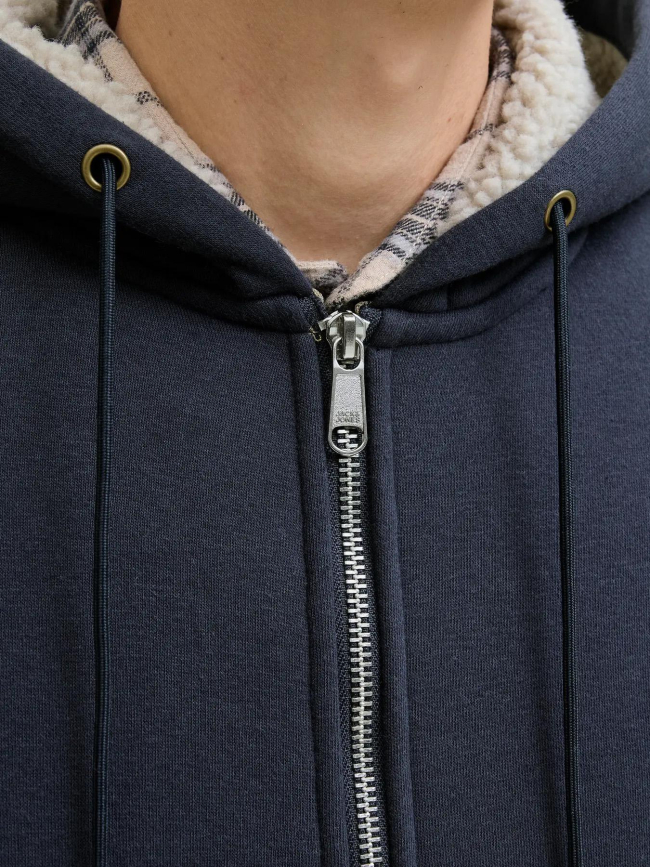 Sweat à capuche zippé teddy blumason bleu homme - Jack & Jones