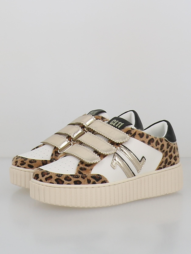 Baskets à scratch léopard cl91 blanc femme - CL11