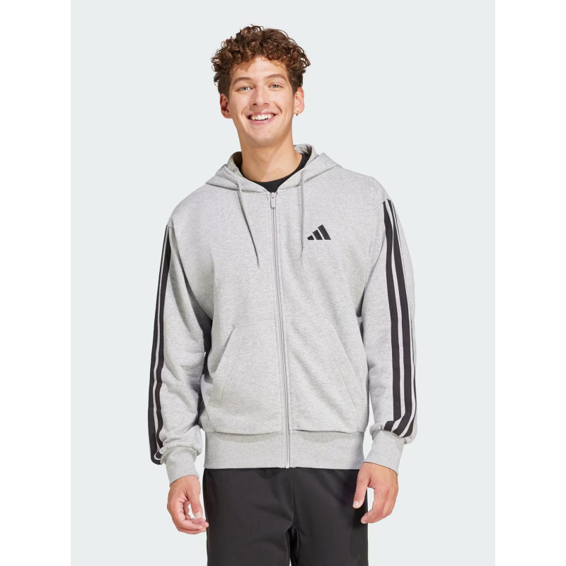 Sweat zippé à capuche 3s gris chiné homme - Adidas