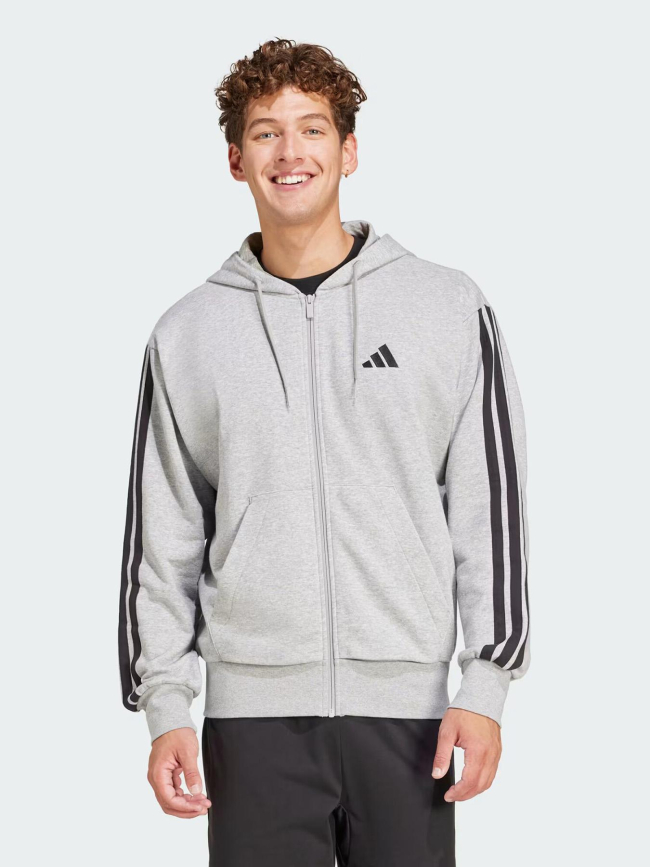 Sweat zippé à capuche 3s gris chiné homme - Adidas