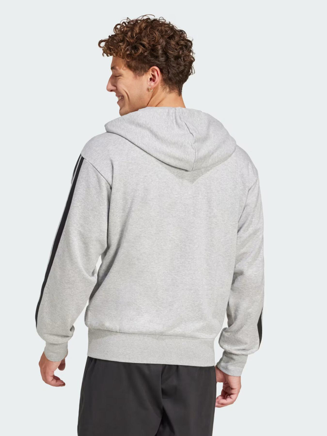 Sweat zippé à capuche 3s gris chiné homme - Adidas